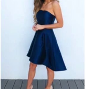 Navy strapless cocktail dress